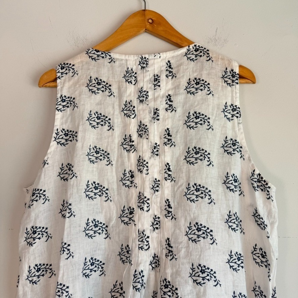 CP Shades Linen Floral Tunic Top Large Botanical Print Boho Coastal Sleeveless - Picture 6 of 11